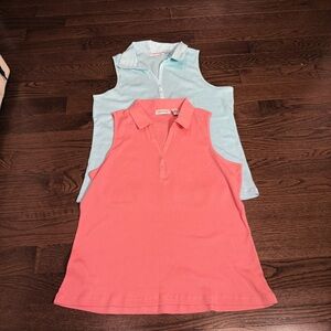 2 Women Ribbed Sleeveless Collared Tops- 3X- pinkish coral & light blue